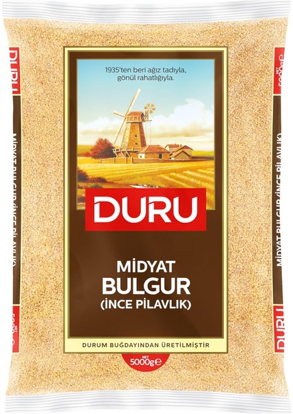 Duru Midyat Bulgur 5 Kg, Ince Pilavlık, Taş Değirmen Üretimi, Lif ve Protein Kaynağı, Yerli Üretim