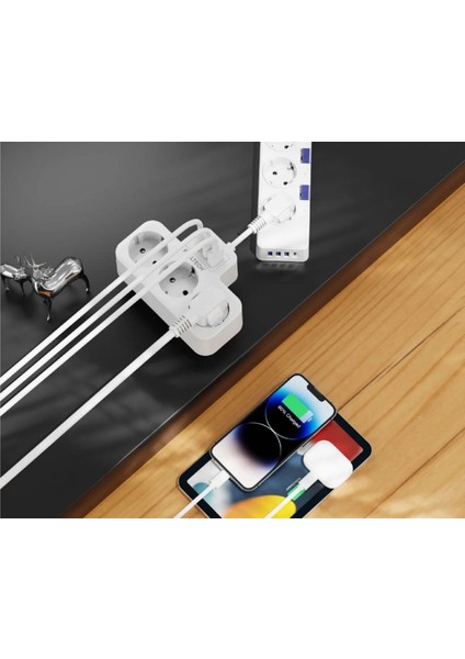 3 Priz 1 USB 2 Type-C Girişli Akım Korumalı 0.1M(10CM) Uzatma Kablolu Priz modelleri