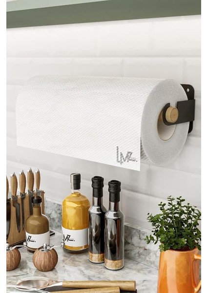 Yapışkanlı Doğal Gürgen Ağaç Ahşap Bar Metal Rulo Kağıt Havluluk, Kağıt Havlu Standı, Banyo Mutfak Havlu Çubuğu, Peçetelik Kağıt Havlu Rafı, Kağıt Havluluk Askısı (Metal, Siyah)