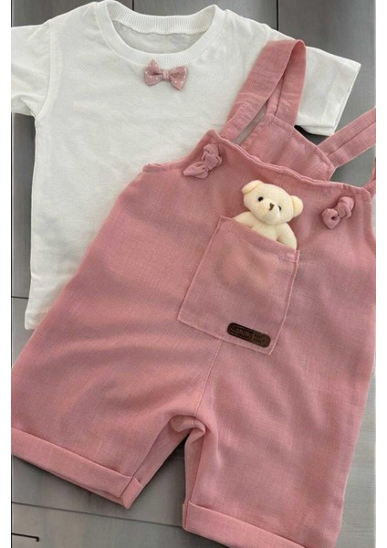 Kız Bebek Ayıcık Aksesuarlı Bayramlık Salopet ve Iç Badili 2li Bebek Takımı Aylık Yazlık fırsatları