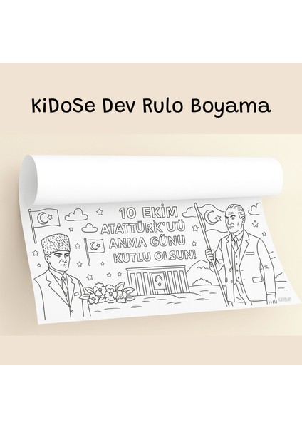 10 Kasım Atatürk'ü Anma Temalı Dev Rulo Boyama - 200X60CM fırsatları