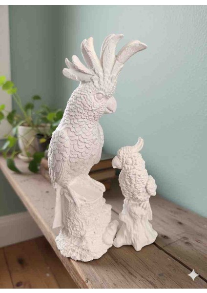 Dekoratif 2li Papağan ve Yavrusu Heykelciği