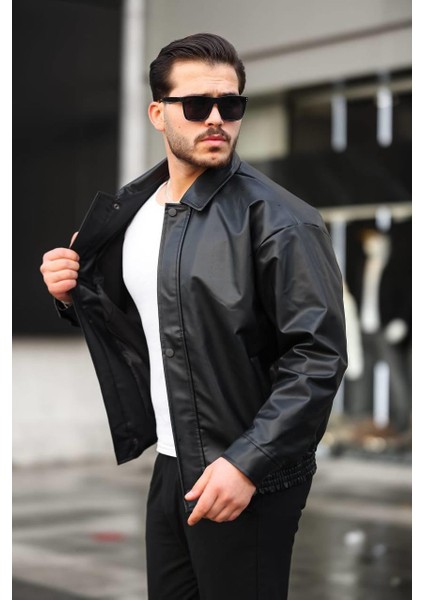 Claassics Men Erkek Oversize Suni Deri Oversize Bomber Ceket - 7443