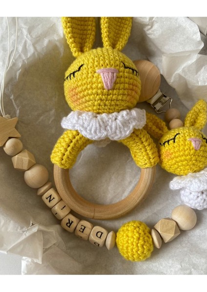 Hoşgeldin Bebek, Unisex, Yenidoğan Bebek Hediye Seti Isme Özel Emzik, Amigurumi Çıngırak modelleri