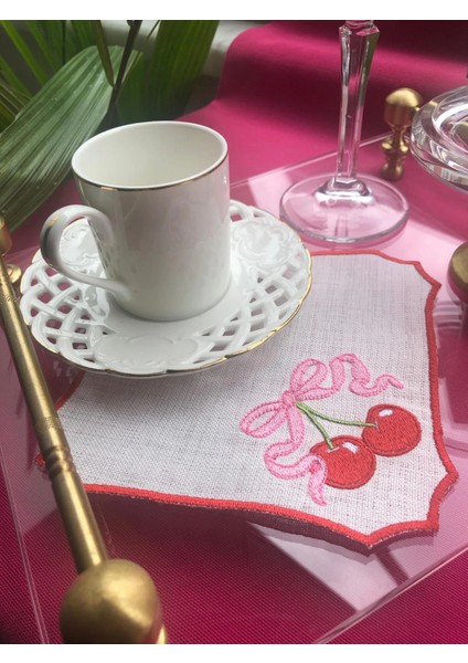 Kiraz Nakışlı Sunum ve Kokteyl Peçetesi