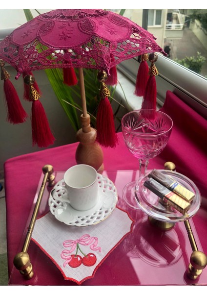 Kiraz Nakışlı Sunum ve Kokteyl Peçetesi modelleri