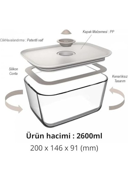 Fika Clık Dikdörtgen Saklama Kabı 2600ML Bej modelleri