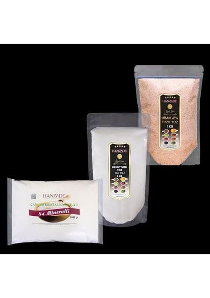 Hanzade Bitkisel Çankırı Kaya Tuzu + Himalaya Tuzu + Deniz Tuzu (Toz Öğütülmüş, 1 kg x 3’lü Set) Doğal Tuz Seti fiyatları