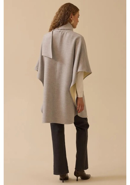 Kadın Tokalı Şal Detaylı Panço - Gri fiyatları