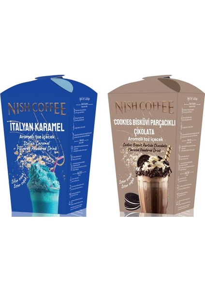 Nish Italyan Karamel, Cookies Bisküvi Parçacıklı Çikolata Aromalı Toz Içecek 2’li Set (2X250 Gr) fiyatları