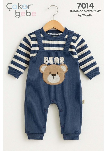 Çakar Bebe 3-12 Aylık Çizgili Erkek TULUM-7014145 - Mavi