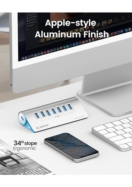 USB C Hub, USB C 3.2 Gen 1 Hub, 7 Port Alüminyum USB Dağıtıcı, 1m USB C Kablosu, 5gbps, USB Dağıtıcı, 5V/3A Güç Kaynağı Tip C Portu, Imac, iMac Pro, Masaüstü Için fırsatları