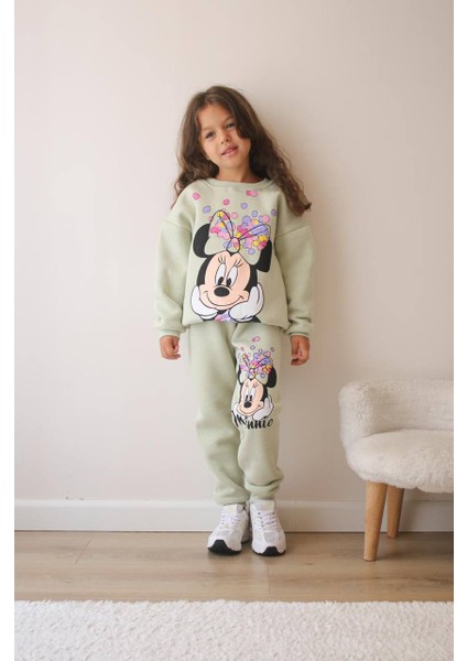 Çizgi Karakter Detaylı 3 Ip Şardonlu Kışlık Kız Çocuk Alt Üst Takım fiyatları