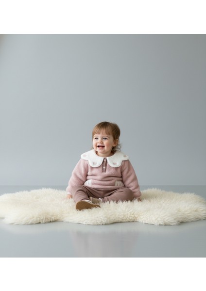 Çiçek Detaylı Polar Alt Üst Takım Kız Bebek