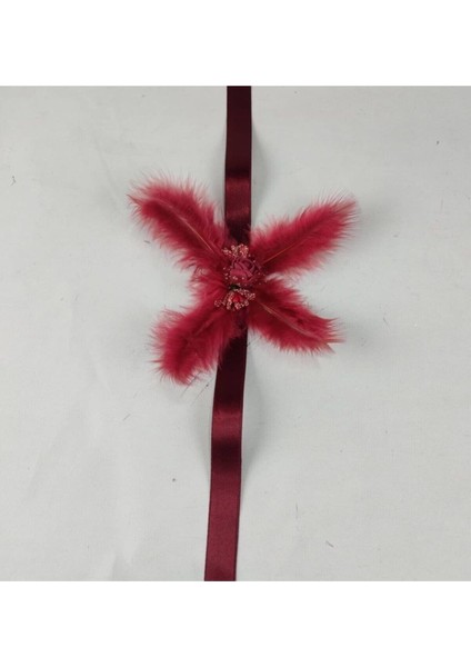 Kına Gecesi Tüylü Nedime Bilekliği 10 Adet Bordo