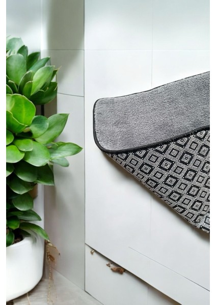 ( 1 Adet ) Şık Tasarım 40*60 cm Gri Renk Banyo Paspası Kaymaz Tabanlı Su Emici Kare modelleri