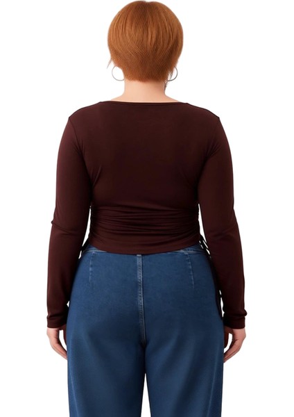 Kadınlar Için Kare Yaka Detaylı Yanları Büzgülü Uzun Kollu Örme Bluz Kaliteli Şık Rahat Modern modelleri