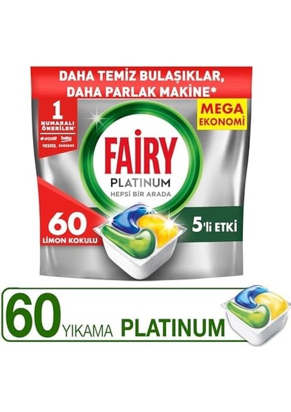 Fairy Platinum 60 Yıkama Bulaşık Makinesi Deterjanı Kapsülü Limon Kokulu, 60 Kapsül fiyatları