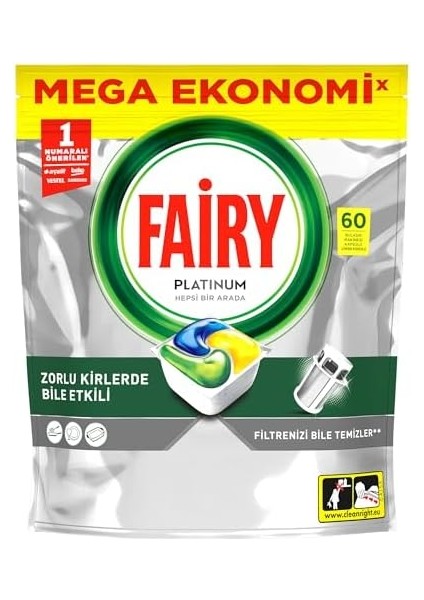 Fairy Platinum 60 Yıkama Bulaşık Makinesi Deterjanı Kapsülü Limon Kokulu, 60 Kapsül modelleri