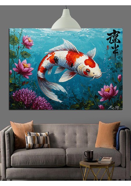 Nilüferler Içinde Parlak Koi Balığı Dekoratif Kanvas - Mdf Ahşap Tablo fırsatları