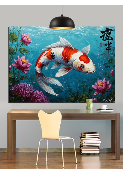 Nilüferler Içinde Parlak Koi Balığı Dekoratif Kanvas - Mdf Ahşap Tablo indirimleri