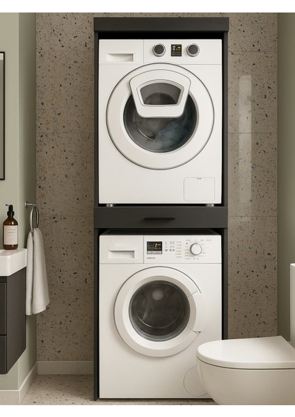Fika Kurutma ve Çamaşır Makinesi Dolabı Çok Amaçlı Dolap Banyo Dolabı Antrasit fırsatları