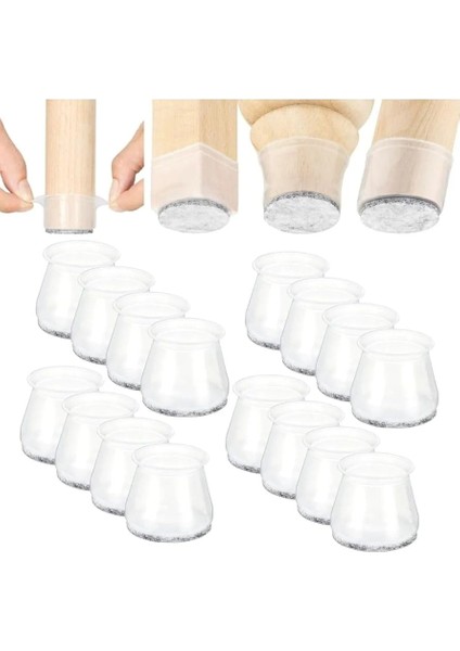 Adet Yarı Saydam (3cm–3,5cm) Beyaz Silikon Keçeli Sandalye Ayağı Koruyucu Pabuç Seti