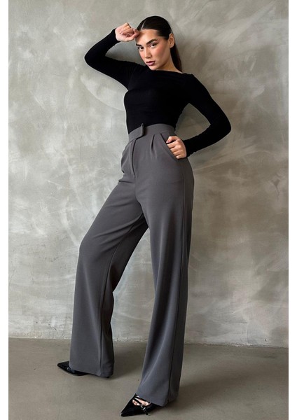 Antrasit Likralı Cırt Kapamalı Palazzo Pantolon MG2291