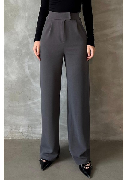 Antrasit Likralı Cırt Kapamalı Palazzo Pantolon MG2291 modelleri