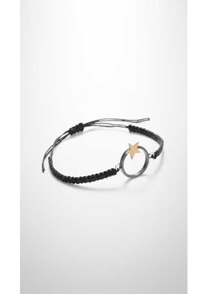 Yıldız Çember Oksitli Gümüş Bileklik