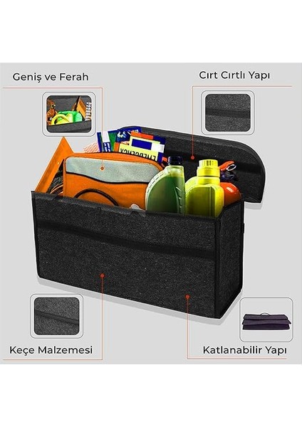 - Araç Bagaj Düzenleyici Çanta, Premium Kalın Araba Çantası Organizer, Oto Içi Aksesuar Malzeme Düzenleme, Otomobil Alet Saklama Kutusu - 50 x 24 x 17 cm fırsatları