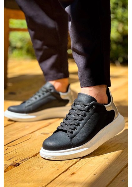 KB-X500 Kuback Siyah Gümüş Yüksek Taban Bağcıklı Günlük Erkek Ayakkabı modelleri