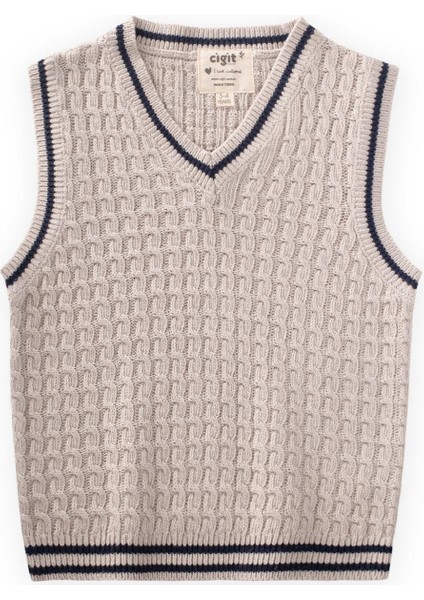 Saş Örgü Triko Süeter 3-9 Yaş Taş