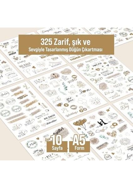 Düğün Seti, 325 Adet Çıkartma, Misafir, Konuk Defteri Veya Fotoğraf Albumü Için Sevgi Temalı, Dekorasyon Için Motifli Sözcüklü Düğün Etiketi, 10 Sayfa, A5 Boyut fiyatları