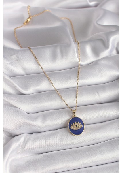 Bfs 316L Çelik Gold Renk Zincir Mavi Mineli Zirkon Taşlı Göz Işleme Kadın Kolye fiyatları