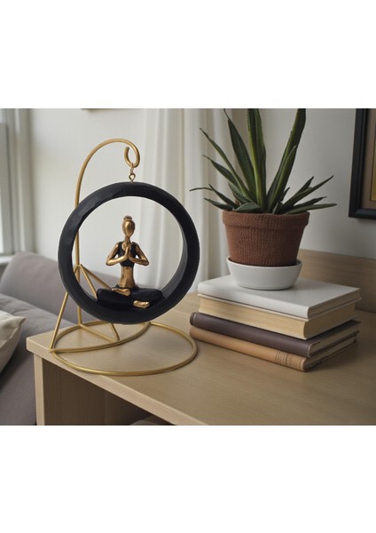 Modern Stil Askılı Sallanan Yoga Yapan Kadın Heykeli 18 cm Dekoratif Meditasyon Biblo Ev Ofis Süsü A