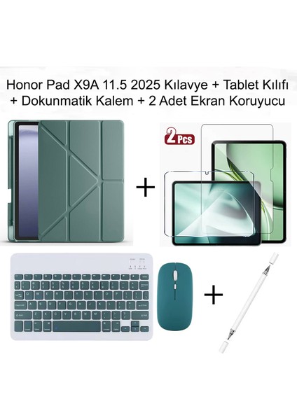 Yesnıce Honor Pad X9A 11.5 Inç 2025 Uyumlu Standlı Kılıf Dokunmatik Kalem ve Klavye Set