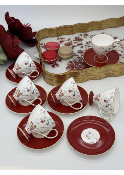 Türk Kahve Fincanı Rosso Veronica 6 Kişilik 12 Parça