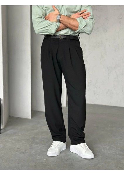 Erkek Siyah Pileli Baggy Kumaş Pantolon fiyatları