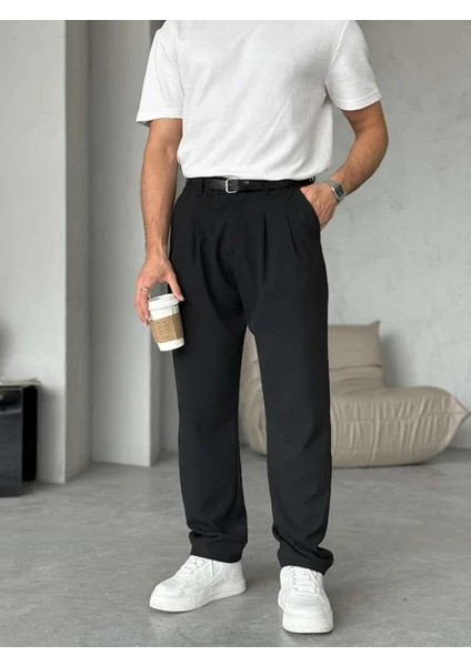 Erkek Siyah Pileli Baggy Kumaş Pantolon fırsatları