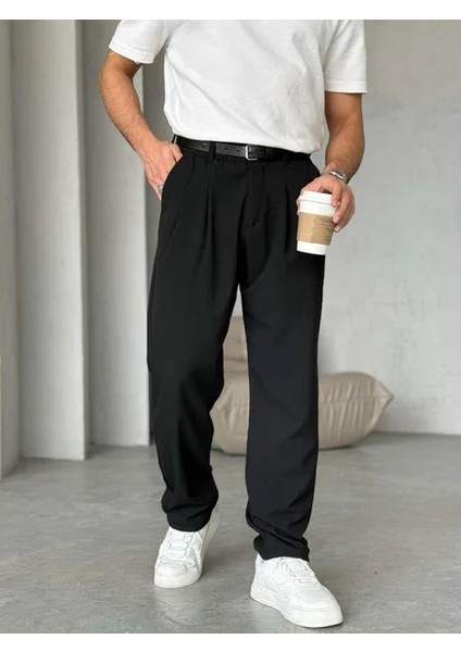 Erkek Siyah Pileli Baggy Kumaş Pantolon indirimleri