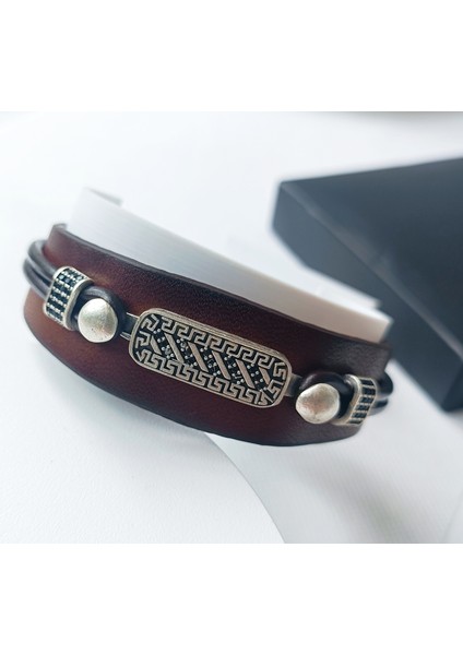 Zirkon Taşlı Kahverengi Erkek Deri Bileklik, Özel Üretim Erkek Bilekliği fiyatları
