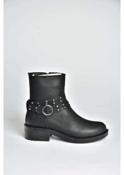 V674121209 Siyah Alçak Topuklu Fermuarlı Kadın Bot