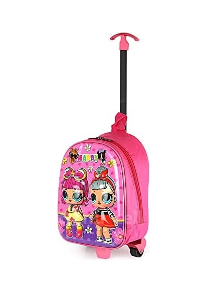 Anaokulu Çocuk Valiz Sırt Çantası Çekçekli Şeker Bebek Model Sert Ön Yüzey 5d Boyutlu Pembe modelleri