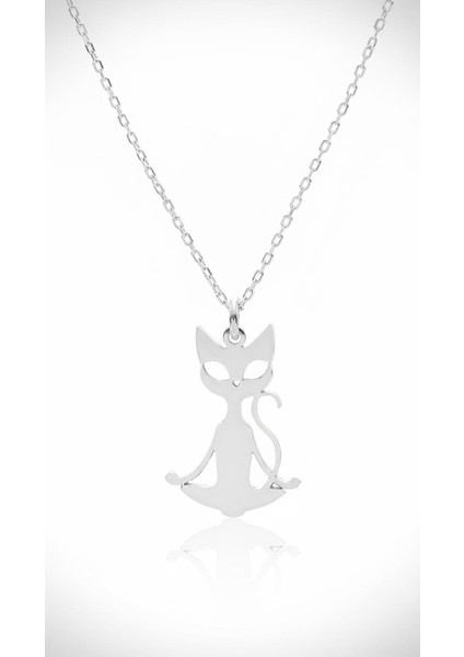 Yoga Yapan Kedi Gümüş Kolye