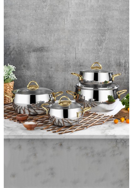 Pro Line 18/10 Paslanmaz Çelik Tencere Seti 8 Parça Gold