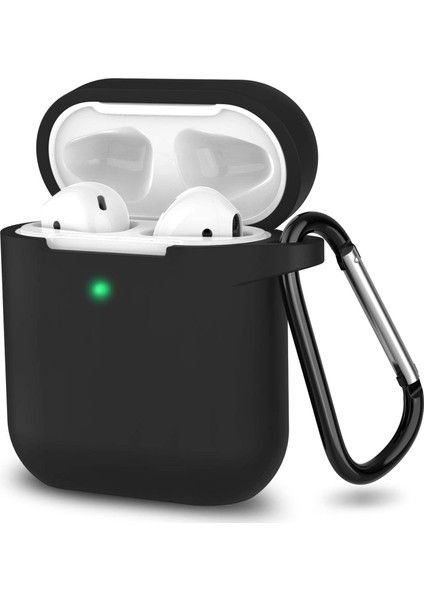 Airpods 2.nesil Kılıf, Tam Koruyucu Özellikli Yumuşak Silikon Airpods Aksesuar Kılıf ile Uyumlu Airpods,kadın Erkek, Anahtarlıklı Kablosuz ve Kablolu Şarj Özellikli Kılıfı, Siyah