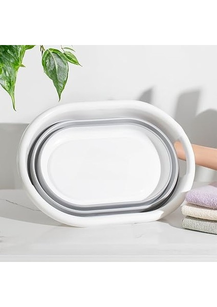 2li Katlanır Temizlik Seti - Katlanır Sepet 25LT - Katlanır Kova 10LT Beyaz - Gri fırsatları