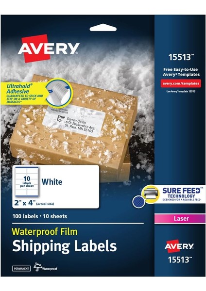 Sure Feed & 2" x 4", 100 Beyaz Etiketli Su Geçirmez Kargo Etiketleri (15513)
