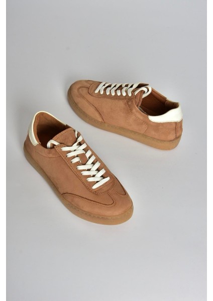 V999061501 Taba Hakiki Deri Nubuk Kadın Spor Ayakkabı Sneakers